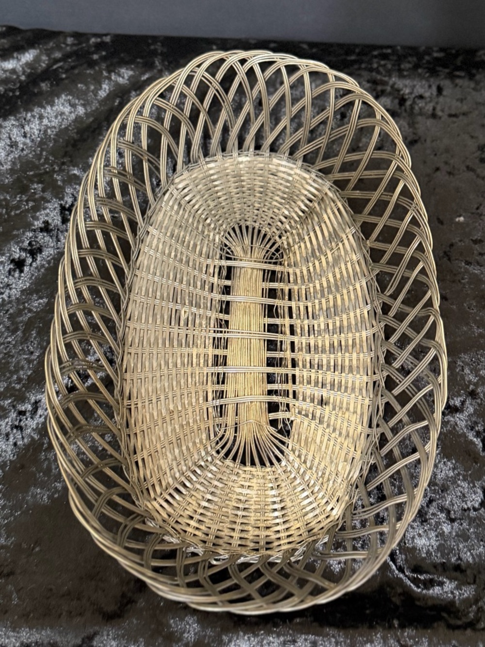 Vintage Woven Wire Oval Basket: Rustic Table Decor